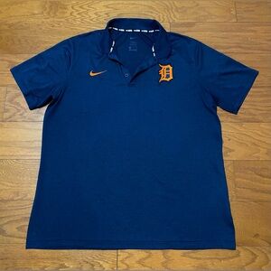 Nike Bsbl Detroit Tigers Polo Shirt Mens XL Blue Dri-Fit MLB Short Sleeve Excell
